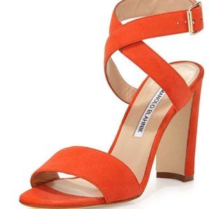 Manolo Blahnik Tondala Suede Ankle-Wrap Sandal